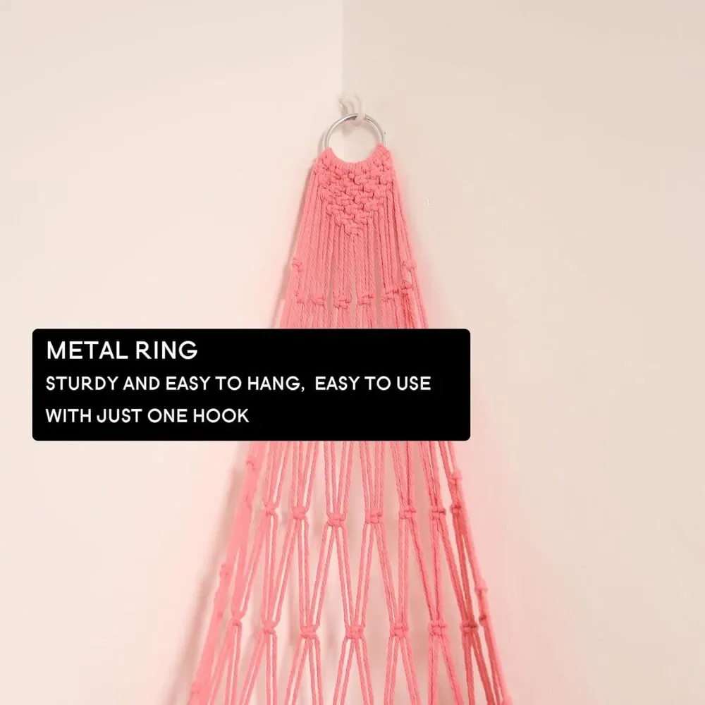 Stuffed Animal Hammock Corner Net Pink XXL Macrame Plush Toy Storage Wall Holder